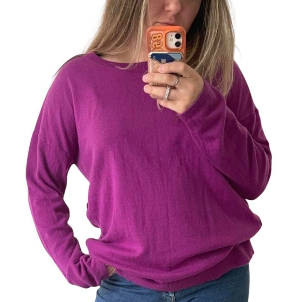 Magenta Purple Lambswool Blend Side Button Crew Neck Sweater Size L by Talbots